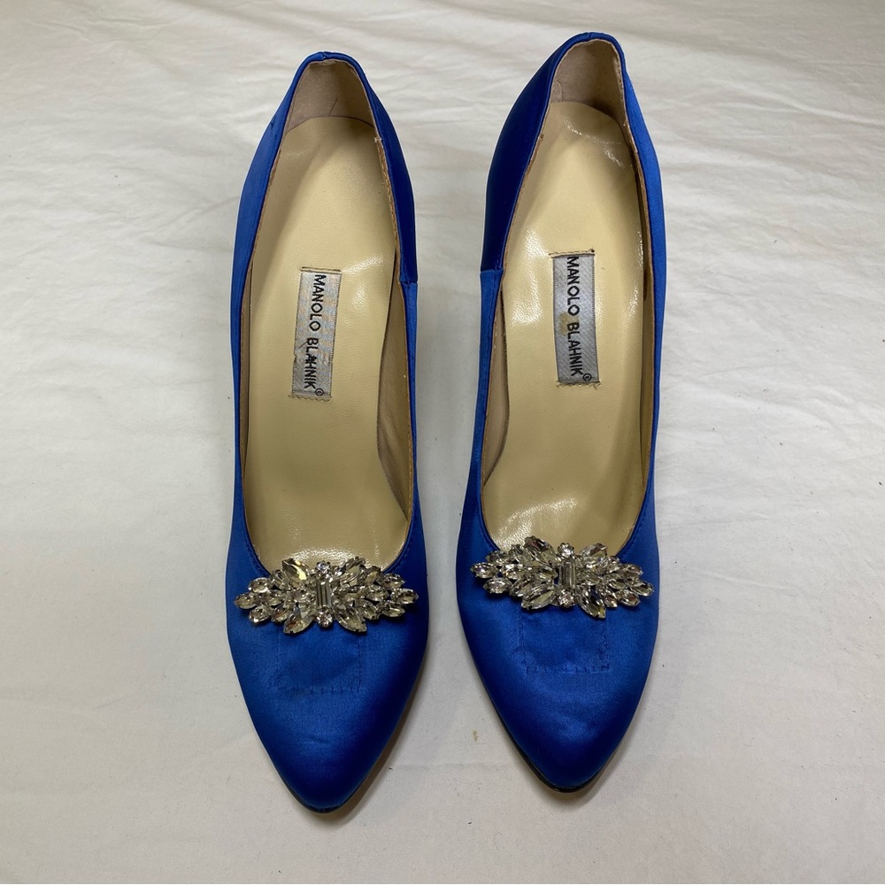 Manolo Blahnik Royal Blue Satin Pumps EU 39 - Picture 4 of 15